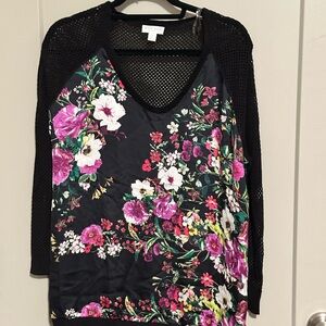 Bisou Bisou Black Mesh Detail Top